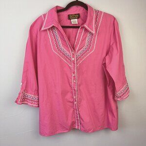 Vintage 90s‎ Bob Mackie Wearable Art Pink Embroidered Blouse Top Size 1X Western